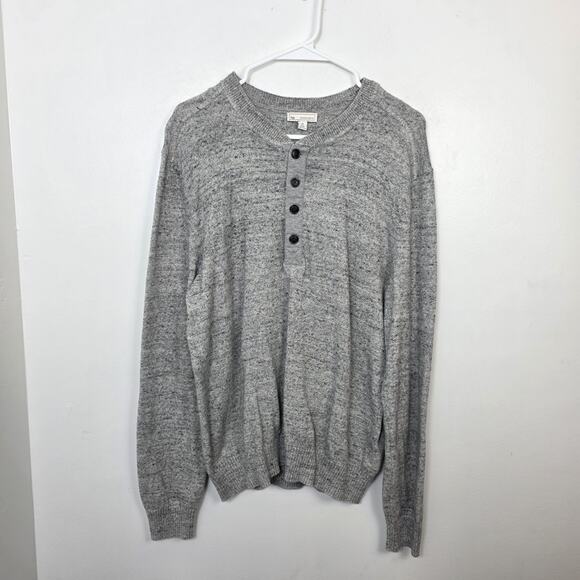 Gap Gray Cotton Elbow Patches Preppy Classic Thick Henley Sweater Size Medium - Picture 1 of 7